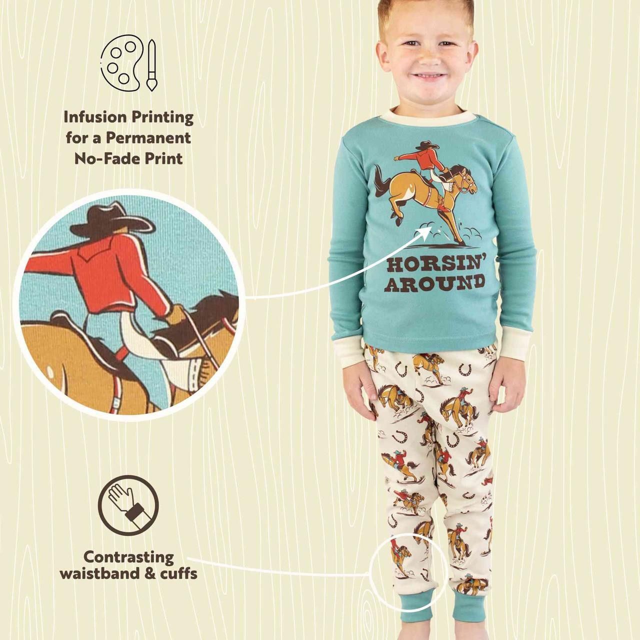 LazyOne Kids' Horsin' Around Long Sleeve PJ's