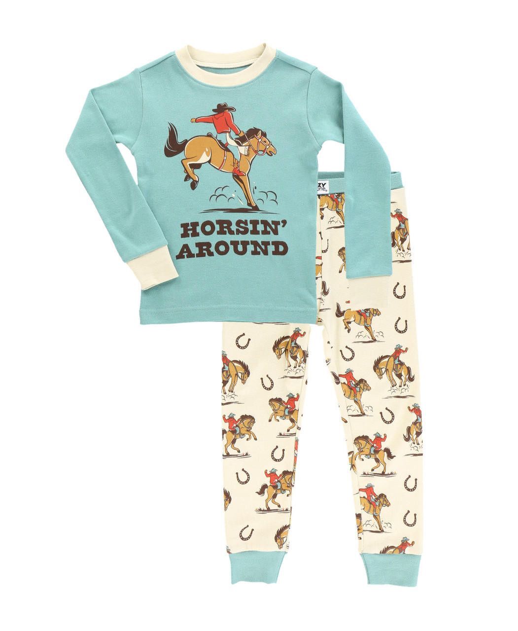 LazyOne Kids' Horsin' Around Long Sleeve PJ's