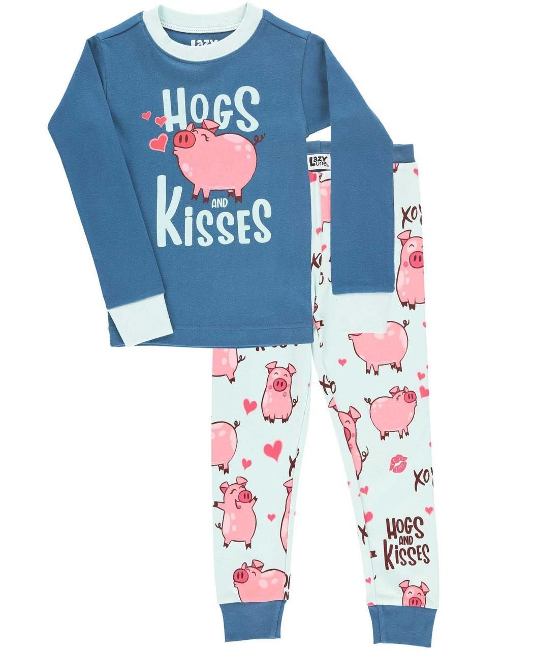 LazyOne Kids' Hogs & Kisses Long Sleeve PJ's