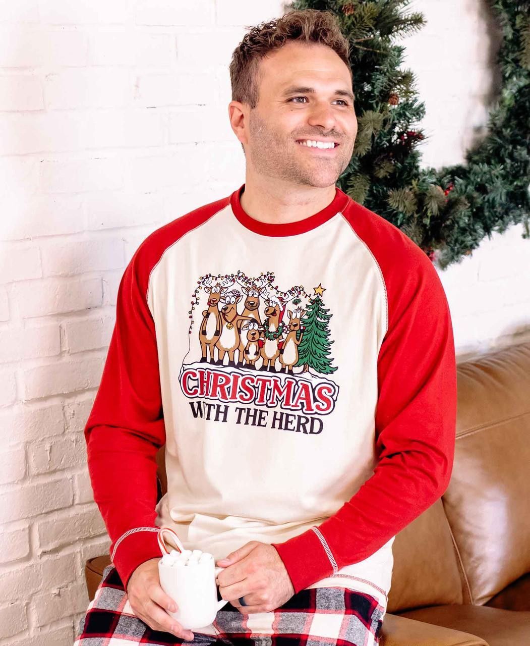 LazyOne Men's Christmas With the Herd Long Sleeve PJ Tee