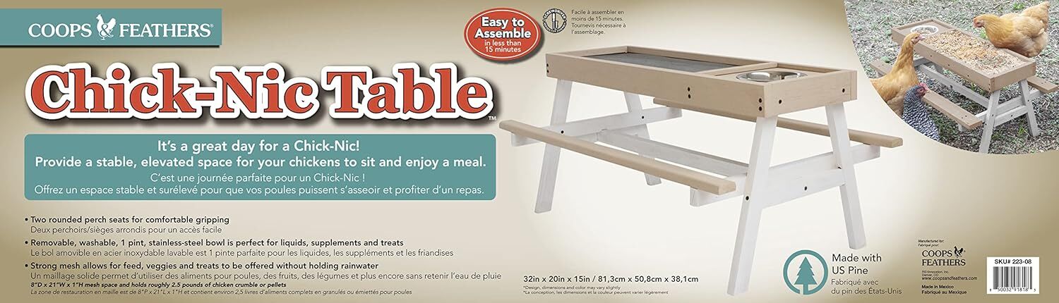 Coops & Feathers Chick-Nic Table, White/Tan