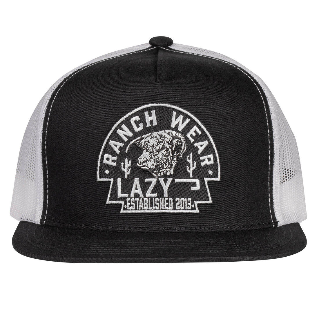 Lazy J Ranch Men's Black Arrowhead Classic Five Panel Trucker Hat in Black/White