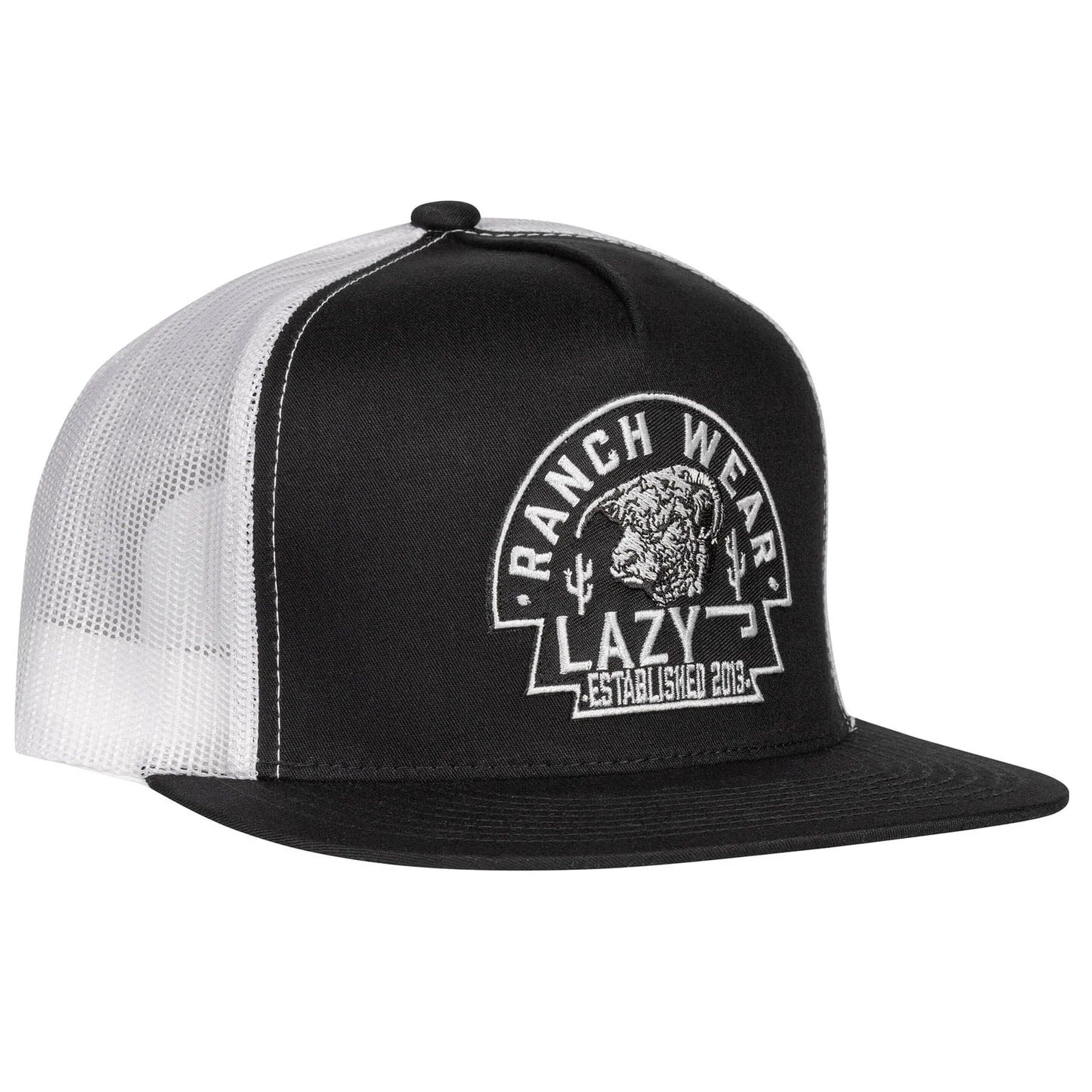 Lazy J Ranch Men's Black Arrowhead Classic Five Panel Trucker Hat in Black/White
