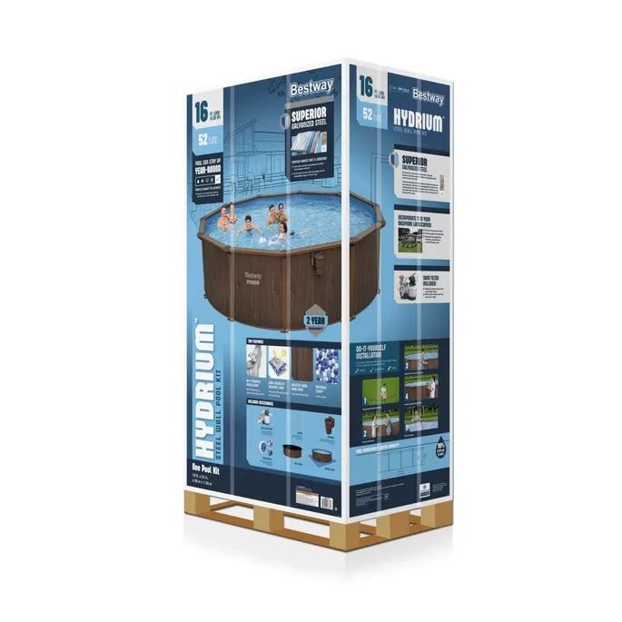 Bestway Hydrium Steel Wall Above Ground Round Pool Set, 18-Ft X 52-In