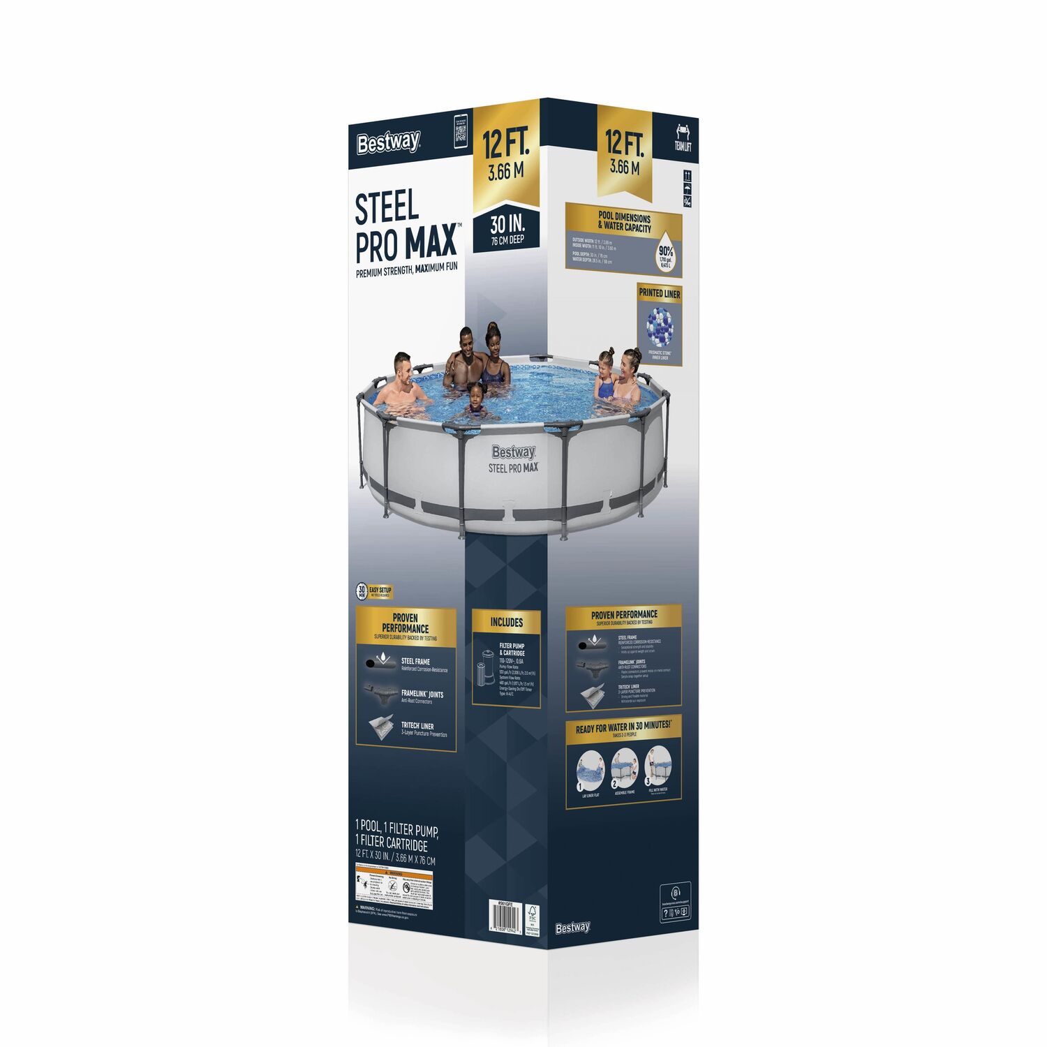 Bestway Steel Pro MAX Round Above Ground Pool Set, 12 ft. x 30 in.