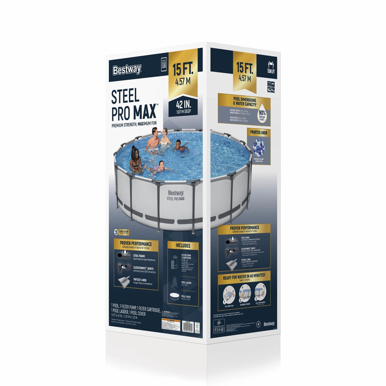Bestway Steel Pro MAX Round Above Ground Pool Set, 15 ft. x 42 in.
