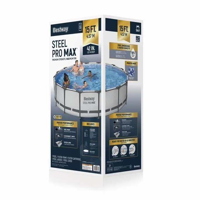 Bestway Steel Pro MAX Above Ground Pool Set, 15-Ft x 42-In