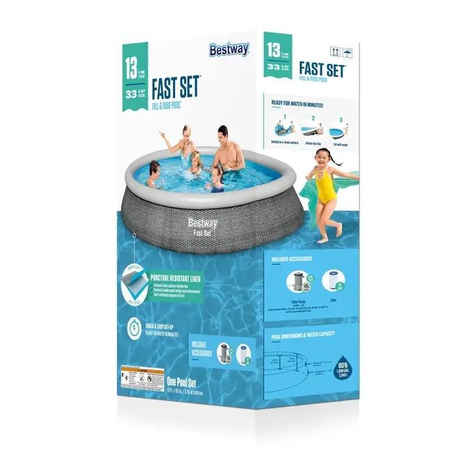 Bestway Fast Set Round Inflatable Pool Set, 13-Ft x 33-In