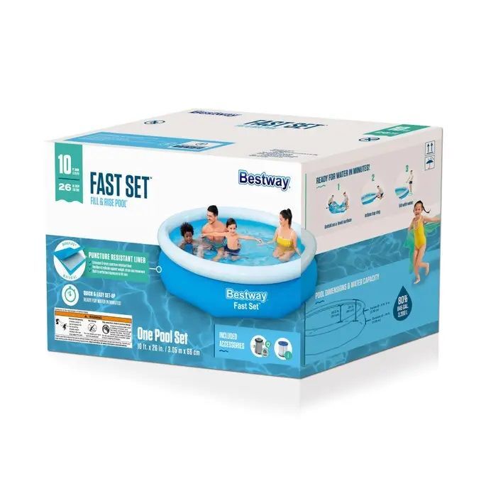 Bestway Fast Set Round Inflatable Pool Set, 10-Ft x 26-In