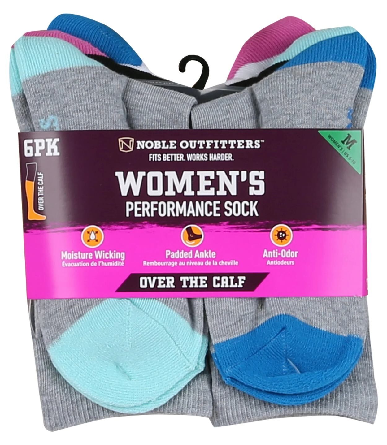 Noble Outfitters Women's Performance Over the Calf Sock, 6-Pk