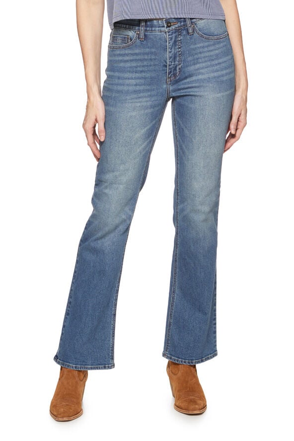 Threadgrit Women's Bonnie Mid Rise Bootcut Jean in Medium Wash