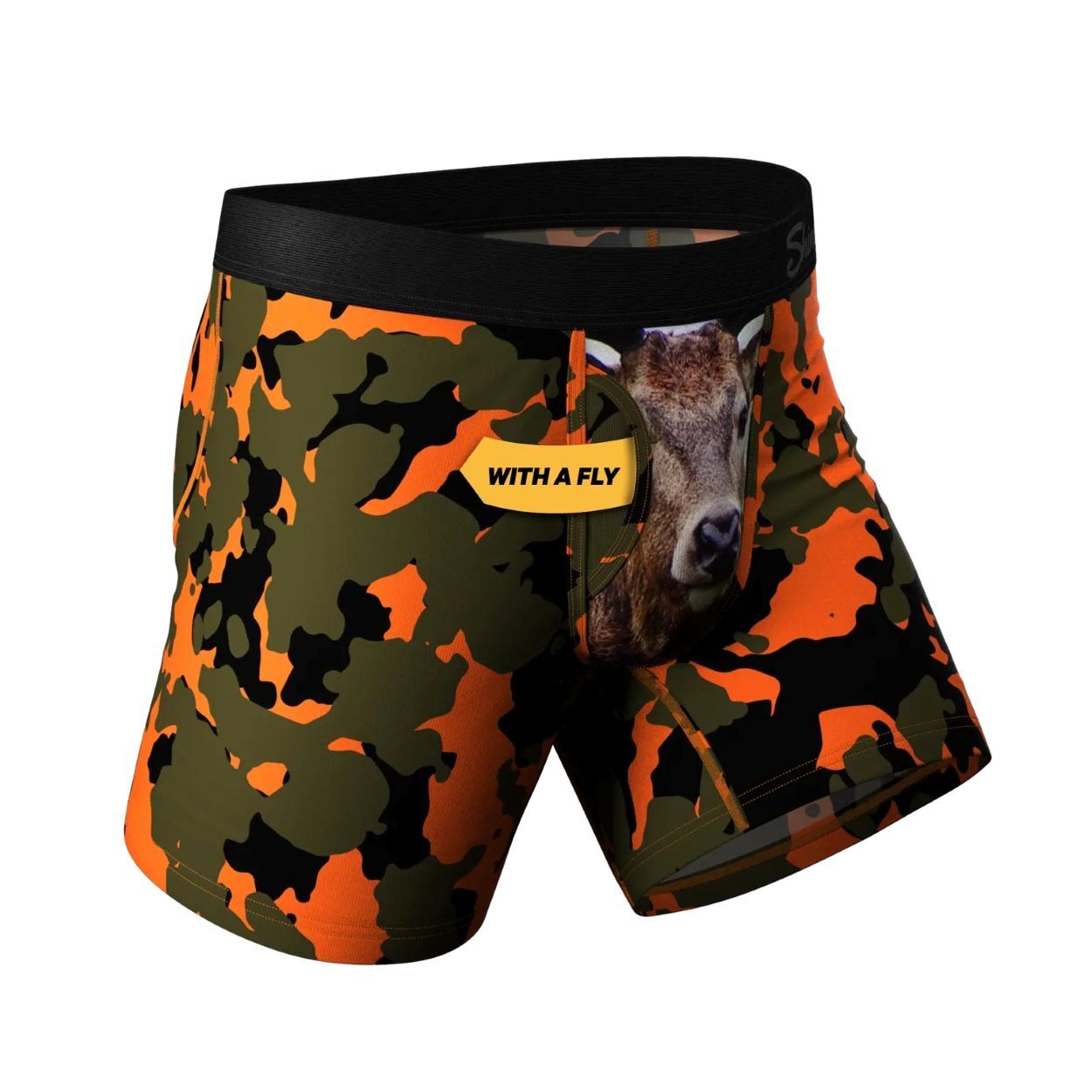 Shinesty Men's The Bambi Bunchers Orange Camo Deer Ball Hammock Pouch Underwear With Fly