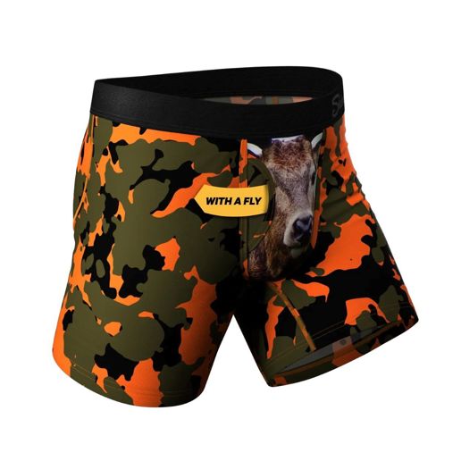 Shinesty Men's The Bambi Bunchers Orange Camo Deer Ball Hammock Pouch Underwear With Fly