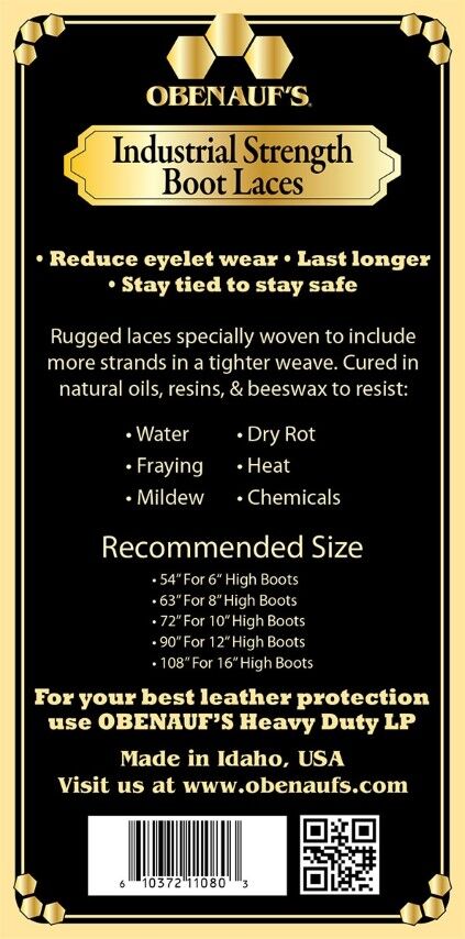 Obenauf's Black Waxed Round Industrial Strength Boot Laces, 72-In