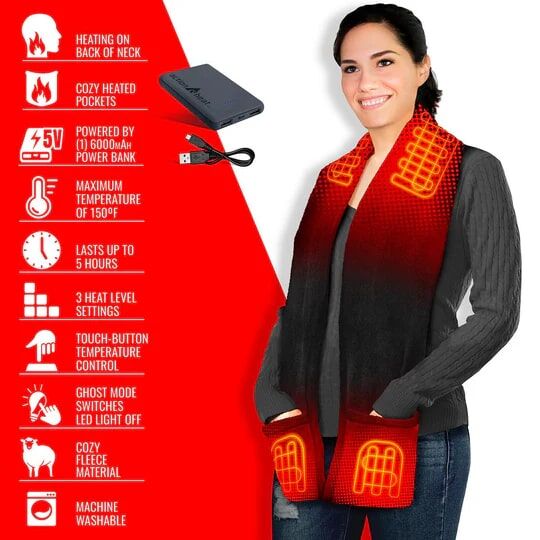 ActionHeat 5-Volt Battery Heated Fleece Scarf in Black