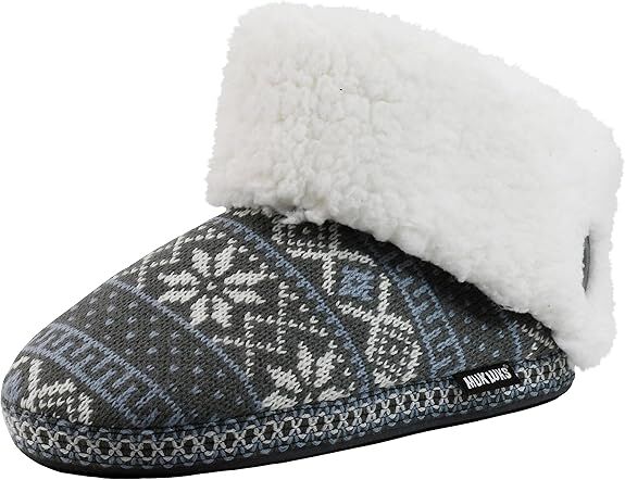 Muk Luks Women's Melinda Bootie Slipper in Grey Snowflake