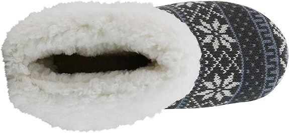 Muk Luks Women's Melinda Bootie Slipper in Grey Snowflake