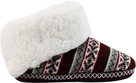 Muk Luks Women's Melinda Bootie Slipper in Red Fairisle
