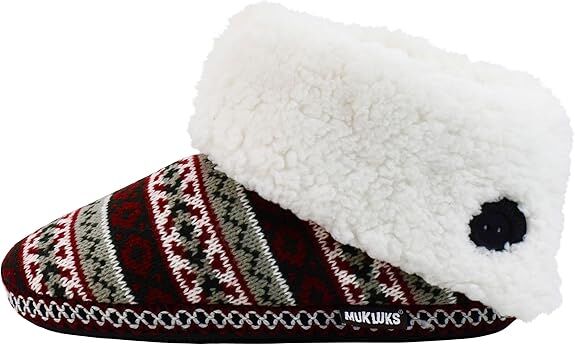 Muk Luks Women's Melinda Bootie Slipper in Red Fairisle