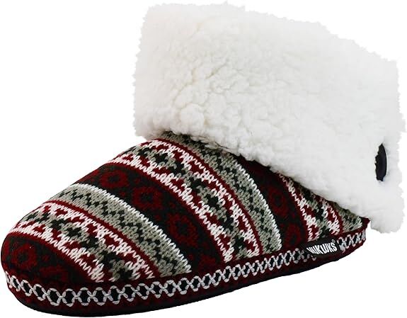 Muk Luks Women's Melinda Bootie Slipper in Red Fairisle