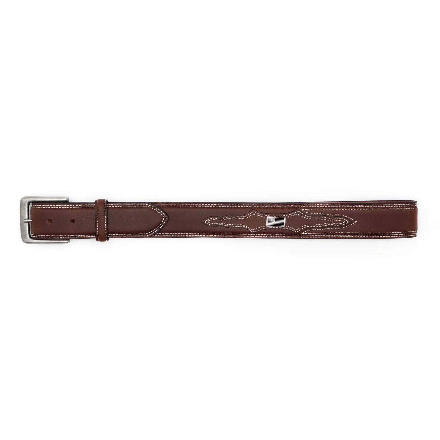 AndWest Men's 1 1/2-In Double Contrast Stitch With American Flag Overlays Belt in Brown
