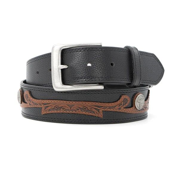 AndWest Men's 1 1/2-In Western Scrolled With Skull Conchos Belt in Black
