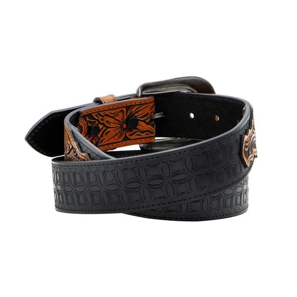 AndWest Men's 1 1/2-In Bi-Colored Tooled With Floral Billets Belt in Black