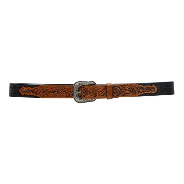 AndWest Men's 1 1/2-In Bi-Colored Tooled With Floral Billets Belt in Black