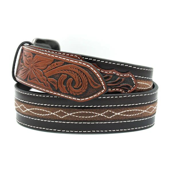 AndWest Men's 1 1/2-in Center Stitched With Tooled Billets Belt in Brown/Black