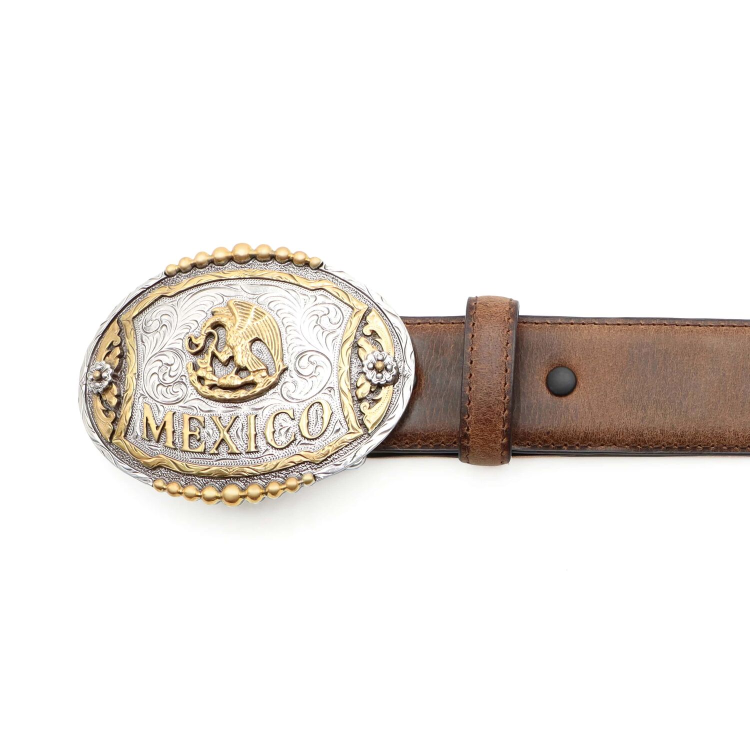 AndWest Women's 1 1/2-In Oval Mexican Flag Buckle Belt in Brown