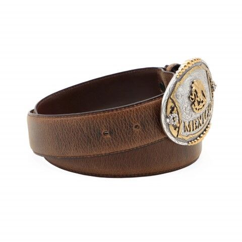 AndWest Women's 1 1/2-In Oval Mexican Flag Buckle Belt in Brown