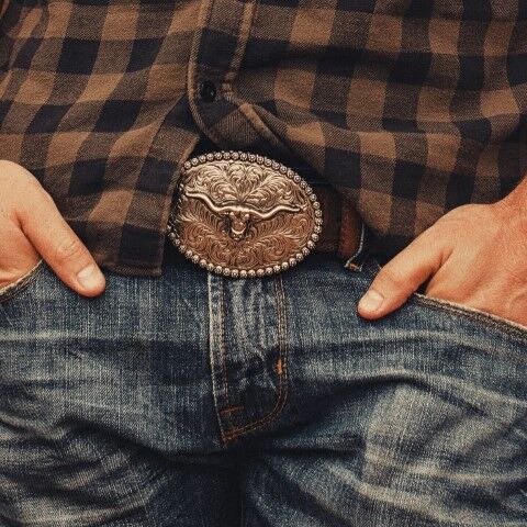 AndWest Men's 1 1/2-In Longhorn Berry Edge Plaque Buckle Belt in Tan