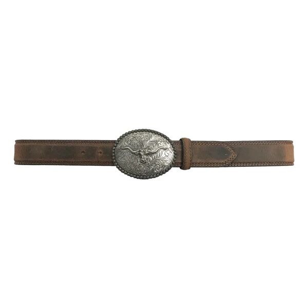 AndWest Men's 1 1/2-In Longhorn Berry Edge Plaque Buckle Belt in Tan