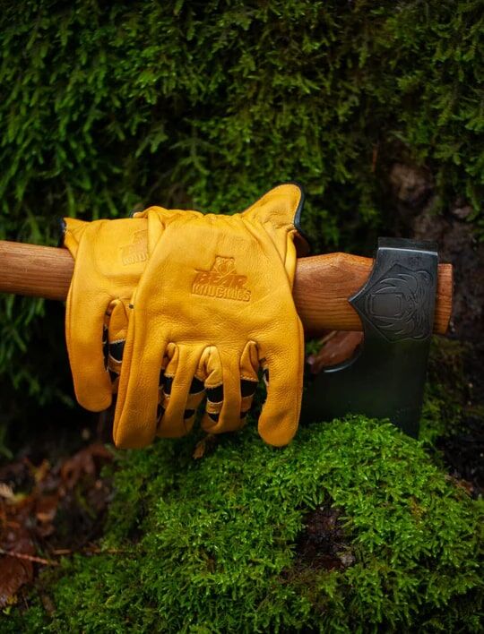 Bear Knuckles Men's Water Resistant Leather Cowhide Driver Gloves in Yellow
