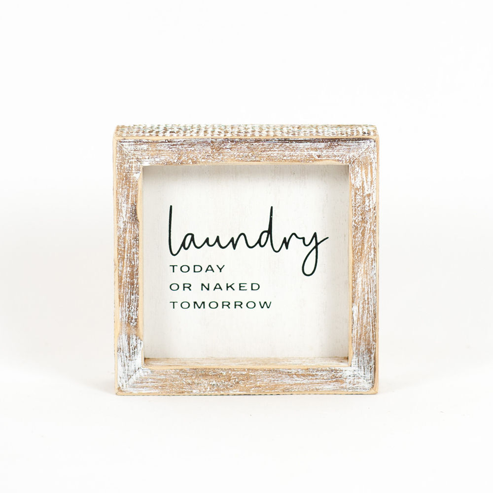 Adams & Co. Laundry White & Black Wood Frame Sign, 5-In x 5-In x1.5-In