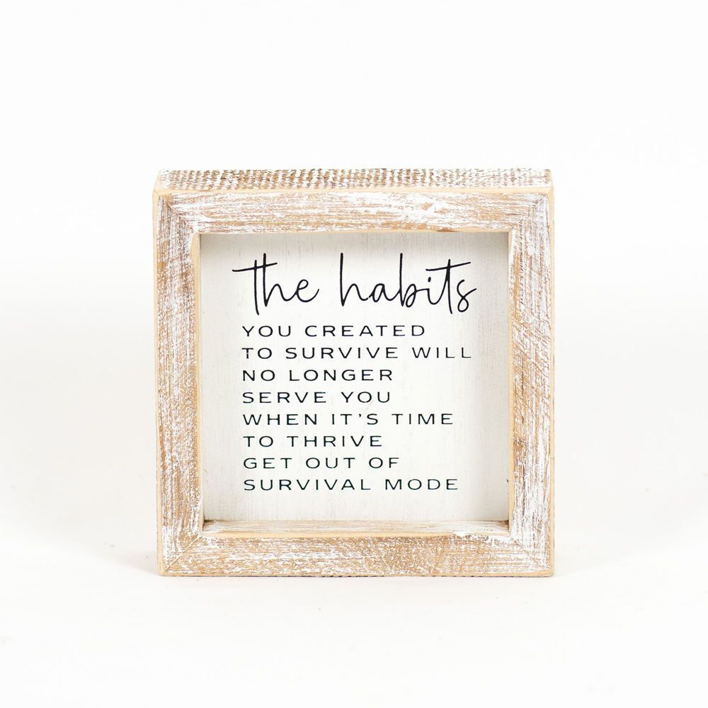 Adams & Co. Habits White & Black Wood Frame Sign, 5-In x 5-In x 1.5-In