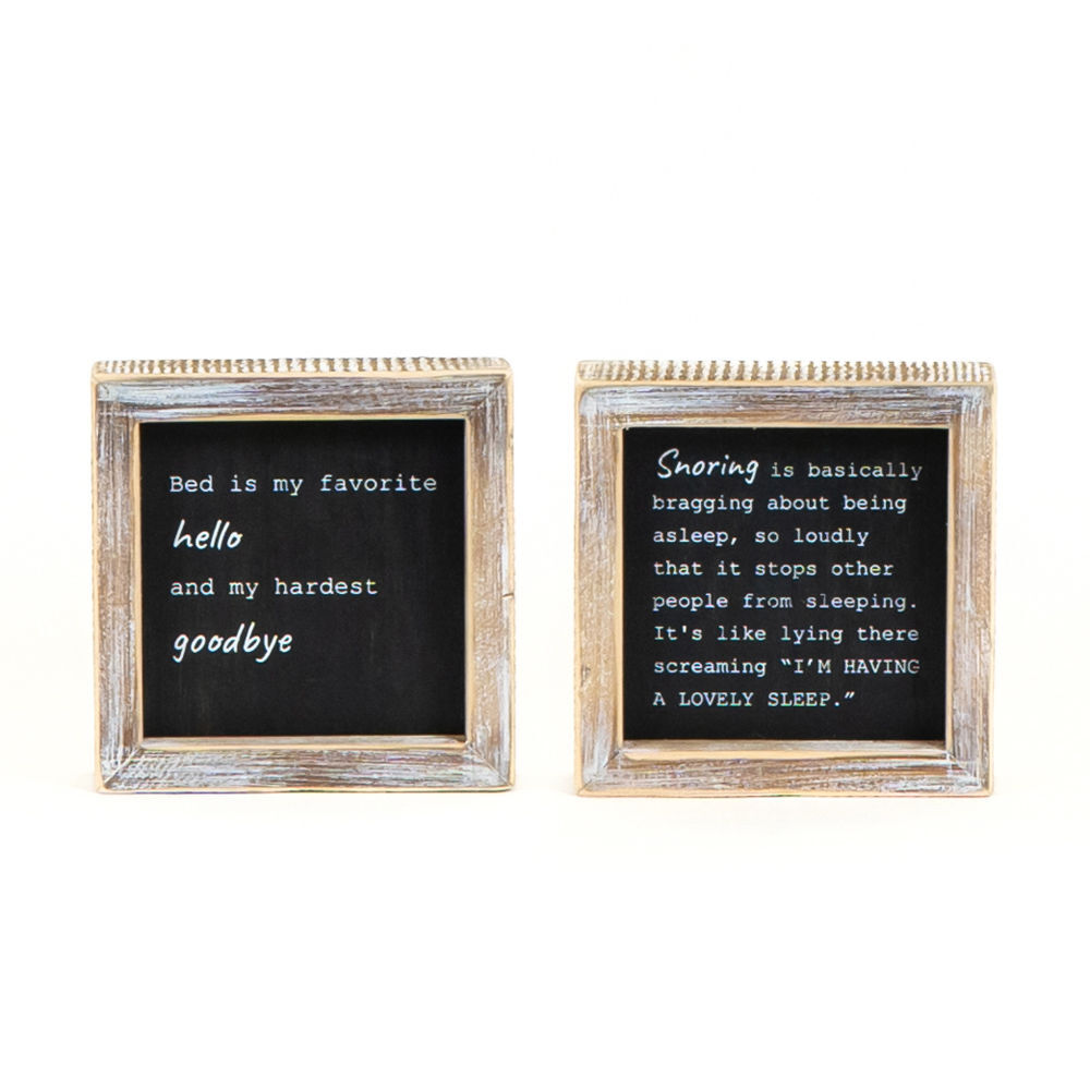 Adams & Co. Snoring/Bed Black & White Reversible Wood Frame Sign, 5-In x 5-In x 1.5-In