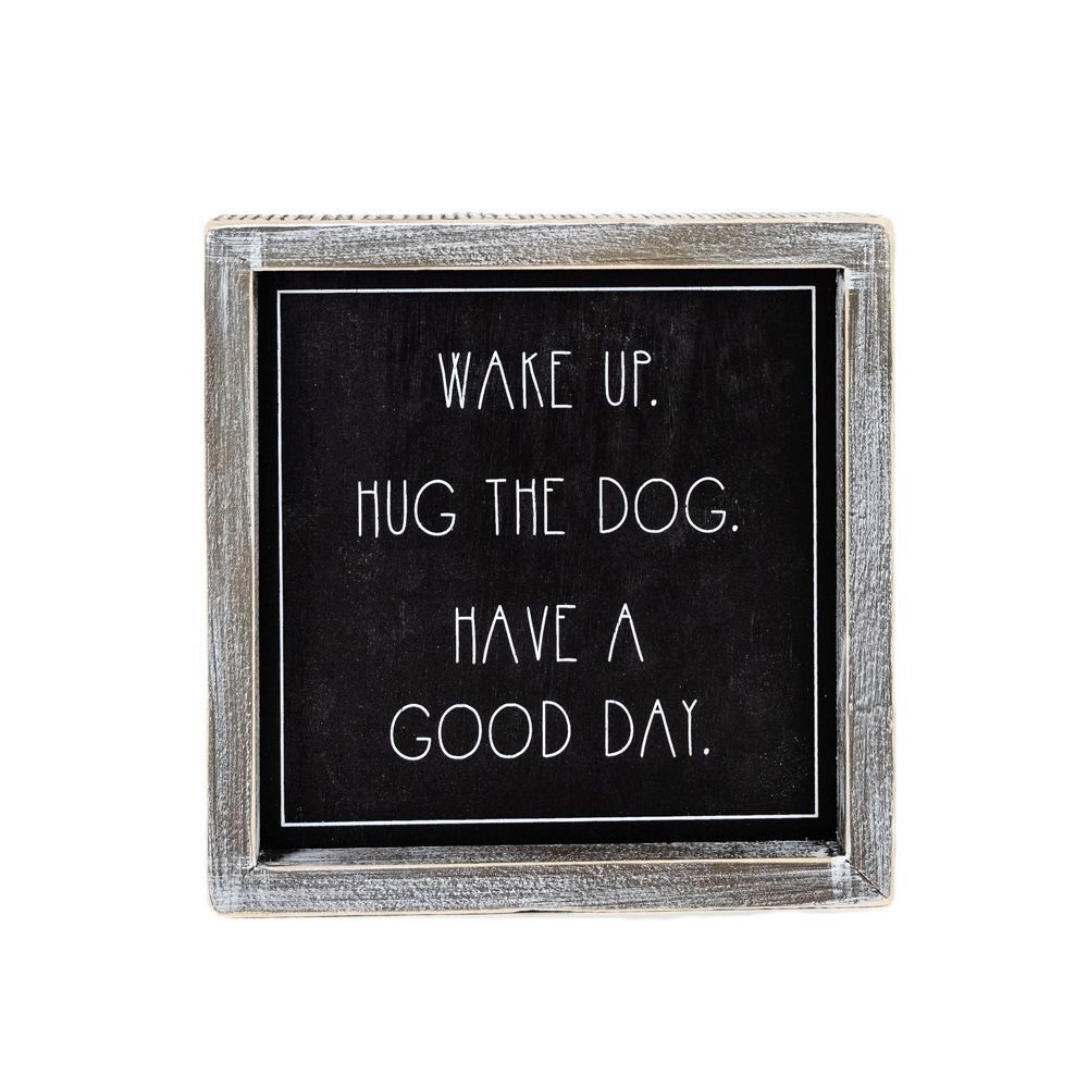 Adams & Co. Wake Up Black & White Reversible Wood Frame Sign, 7-In x 7-In x 1.5-In 
