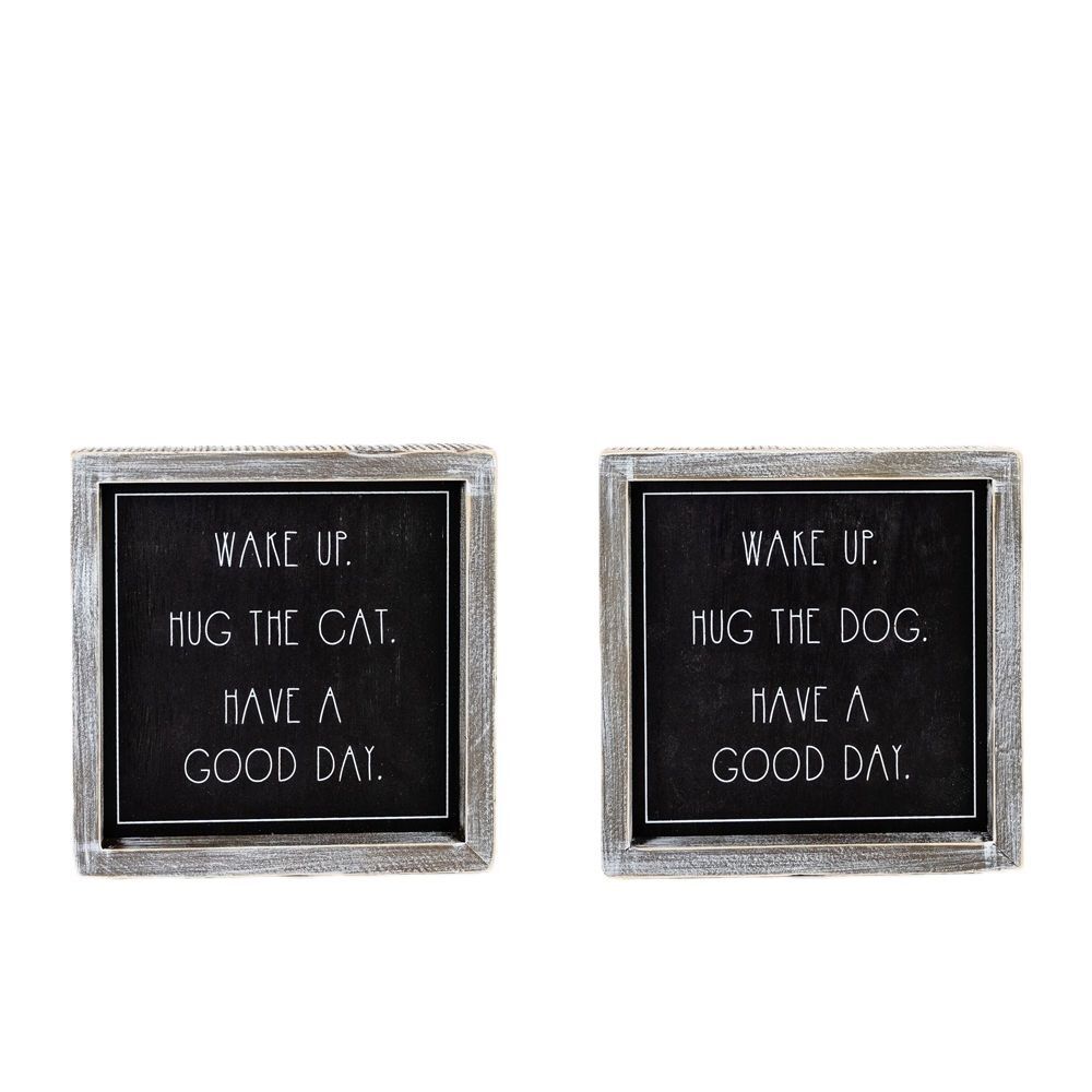 Adams & Co. Wake Up Black & White Reversible Wood Frame Sign, 7-In x 7-In x 1.5-In 