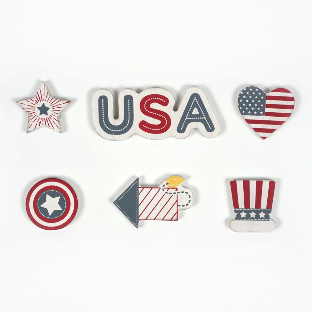 Adams & Co. America Multicolor Wood Shapes, 6-Pk