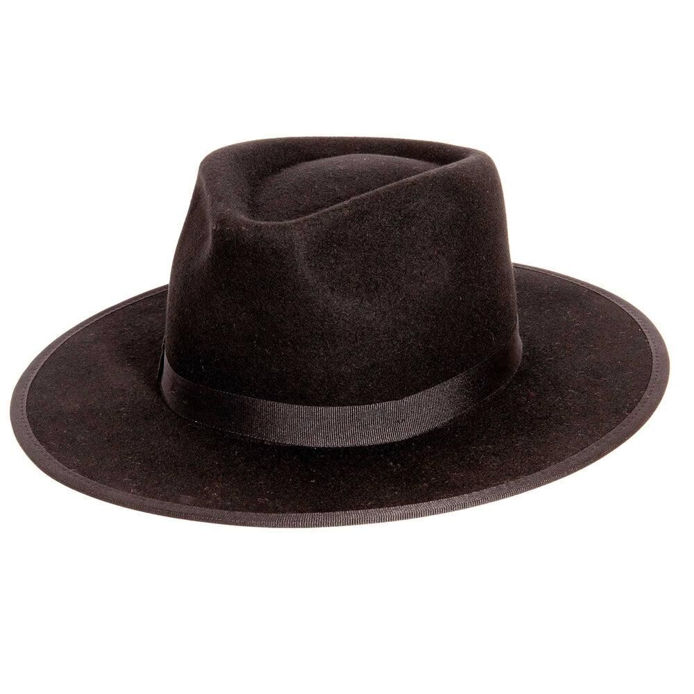 American Hat Makers Women's Bondi Wide Brim Felt Fedora Hat in Black