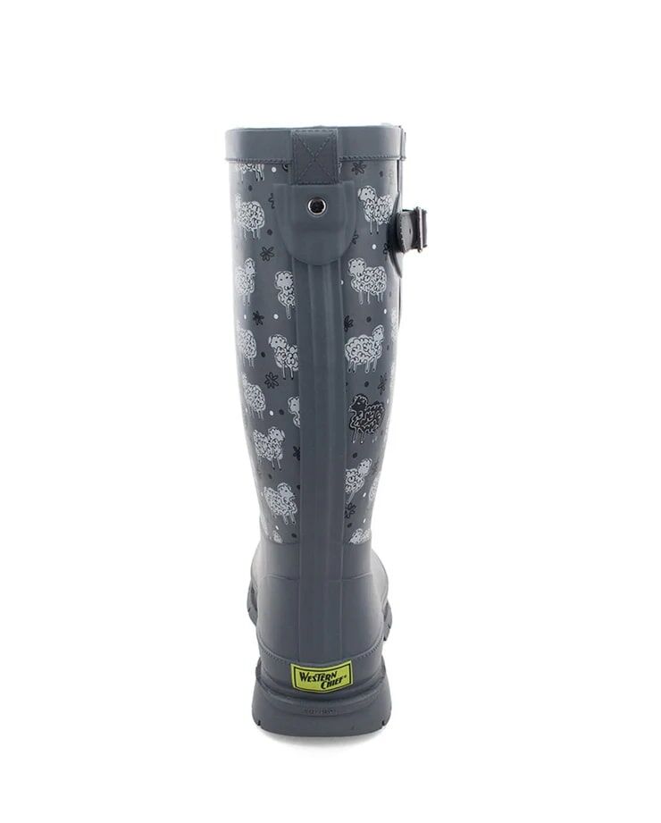 Western Chief Women's Black Sheep Faux Fur Tall Rain Boot