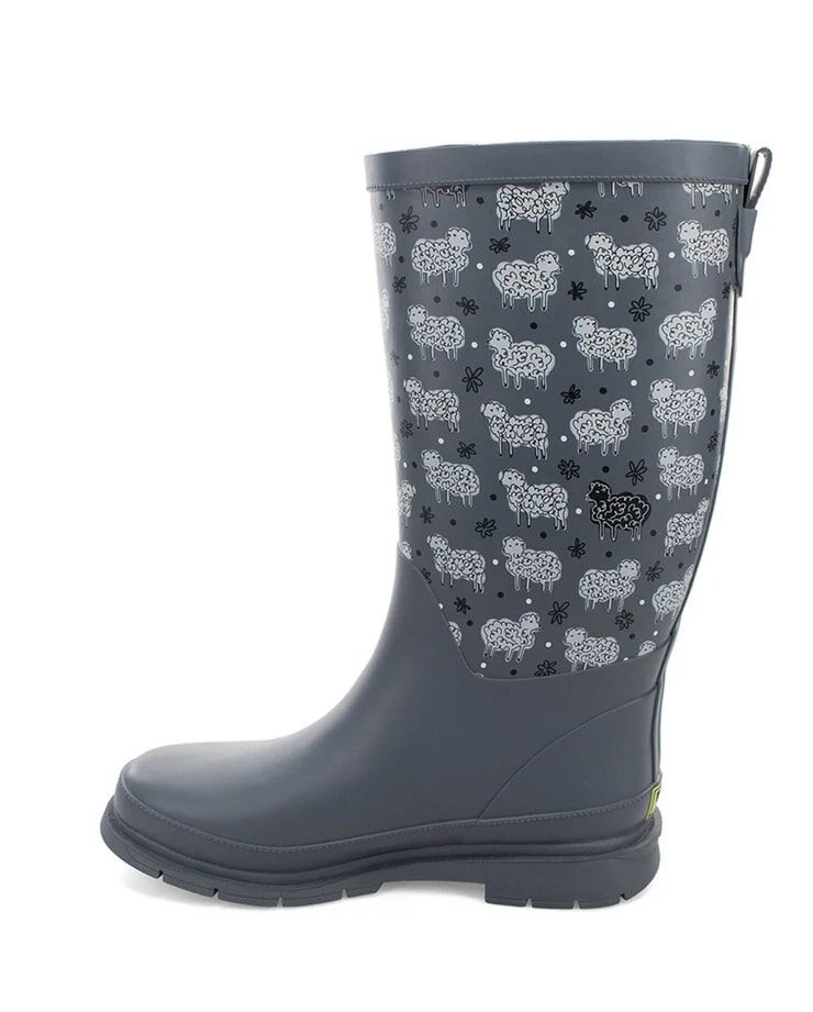 Western Chief Women's Black Sheep Faux Fur Tall Rain Boot