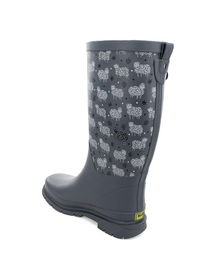 Western Chief Women's Black Sheep Faux Fur Tall Rain Boot