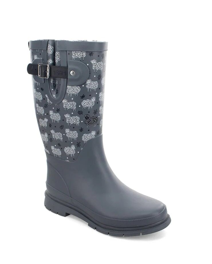 Western Chief Women's Black Sheep Faux Fur Tall Rain Boot