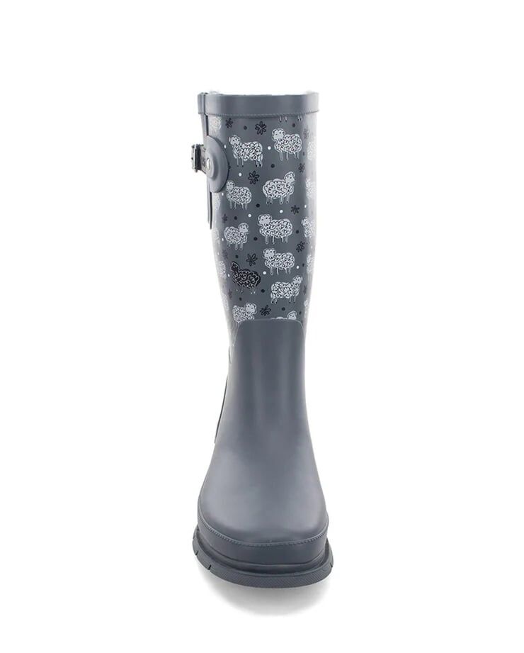 Western Chief Women's Black Sheep Faux Fur Tall Rain Boot