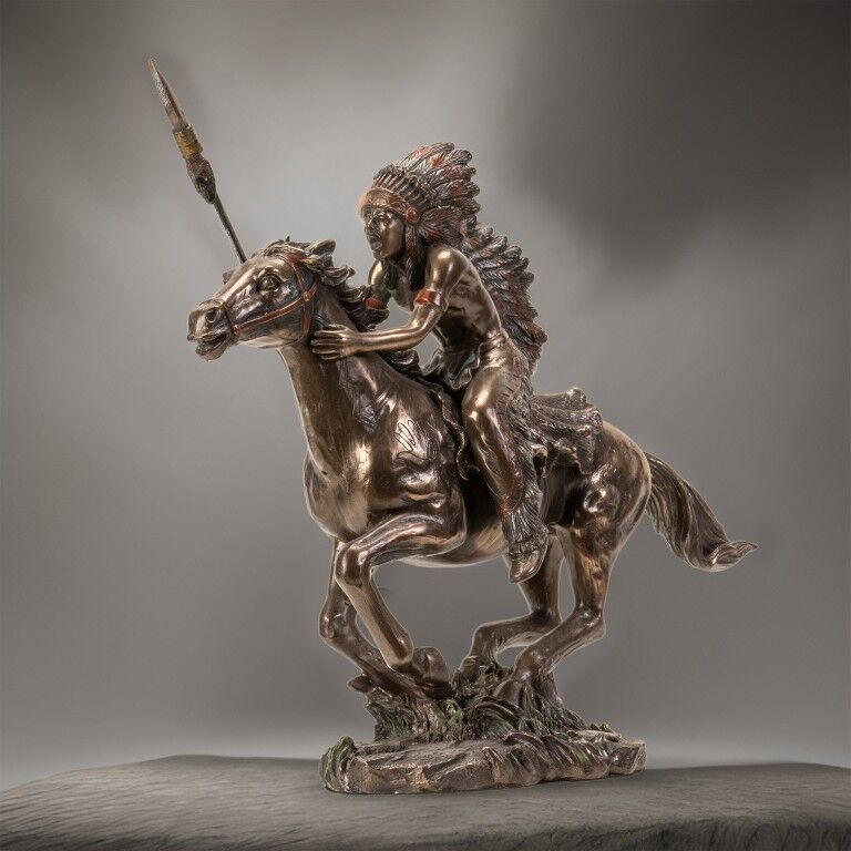 Pacific Trading Indian Warrior On Horse Figure, 10 3/4-In x 3 1/4-In x 8-In