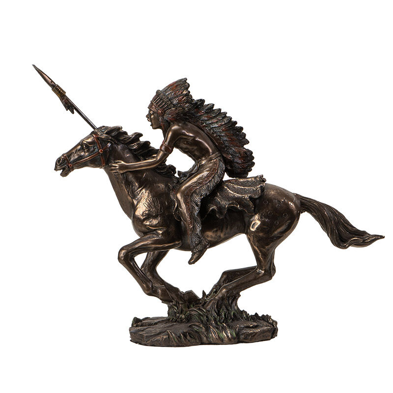 Pacific Trading Indian Warrior On Horse Figure, 10 3/4-In x 3 1/4-In x 8-In