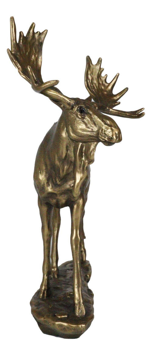 Ebros Gift Realistic Large Gold Patina Bull Moose Statue, 10.5 X 11 X 4.5-In