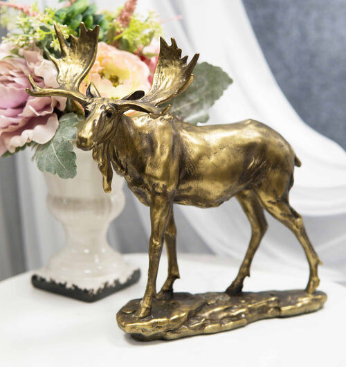 Ebros Gift Realistic Large Gold Patina Bull Moose Statue, 10.5 X 11 X 4.5-In
